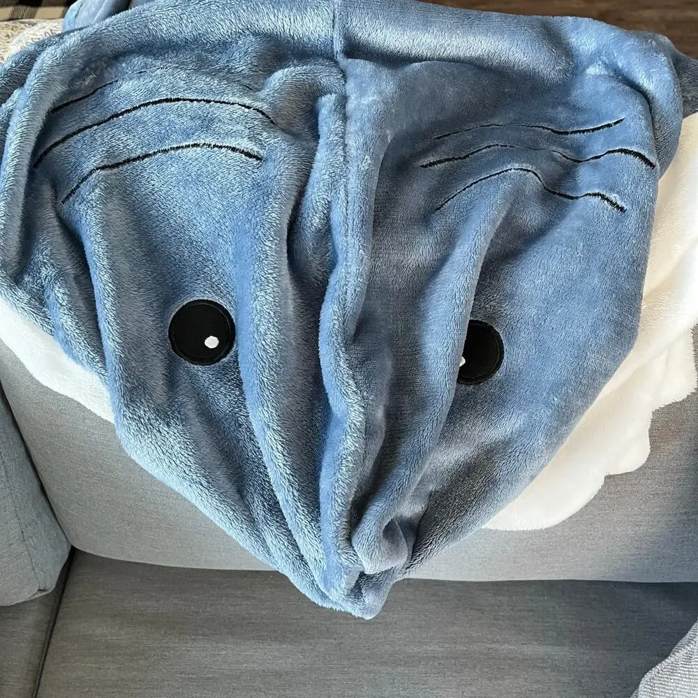 Kids Hooded Shark Blanket One Piece Soft Fleece Sleeping Bag Gray Large